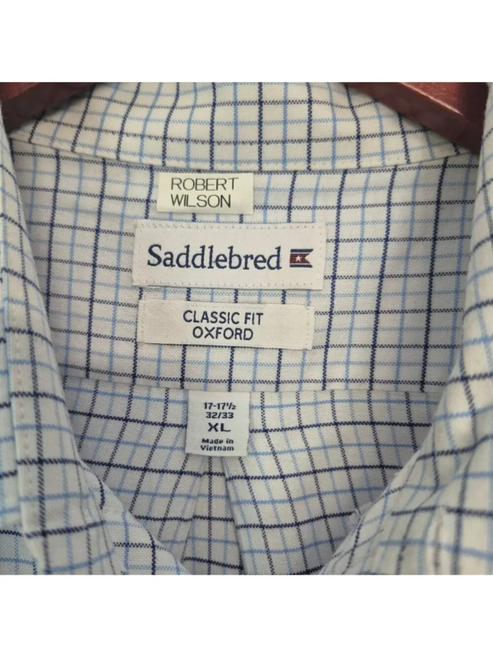 Saddlebred Men's Classic Fit Oxford Shirt 17-17.5 XL Blue Plaid Button-Down - Picture 2 of 6